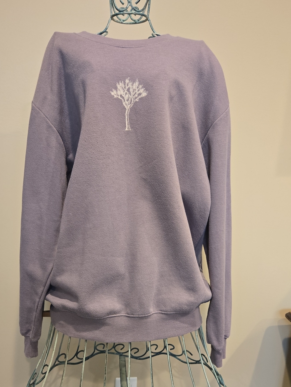 Women's Gray Crewneck Sweater with Tree Embroidery